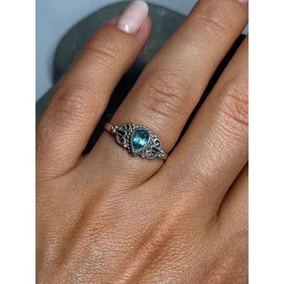 925 STERLING SILVER AQUAMARINE RING SIZE 6.5